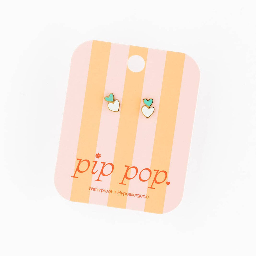 Heart Stack Stud Earrings - Hypoallergenic, Flat Back, Girl
