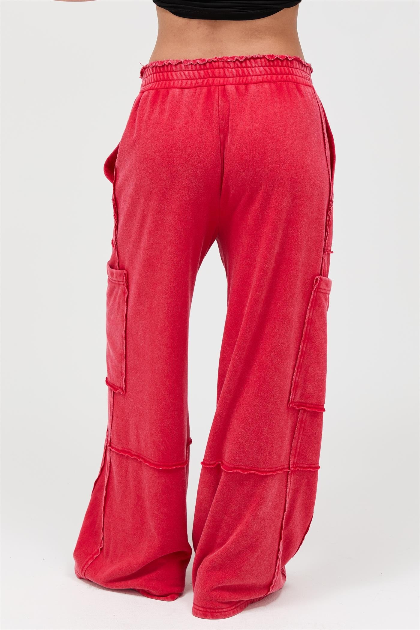 Red cargo wide leg pants