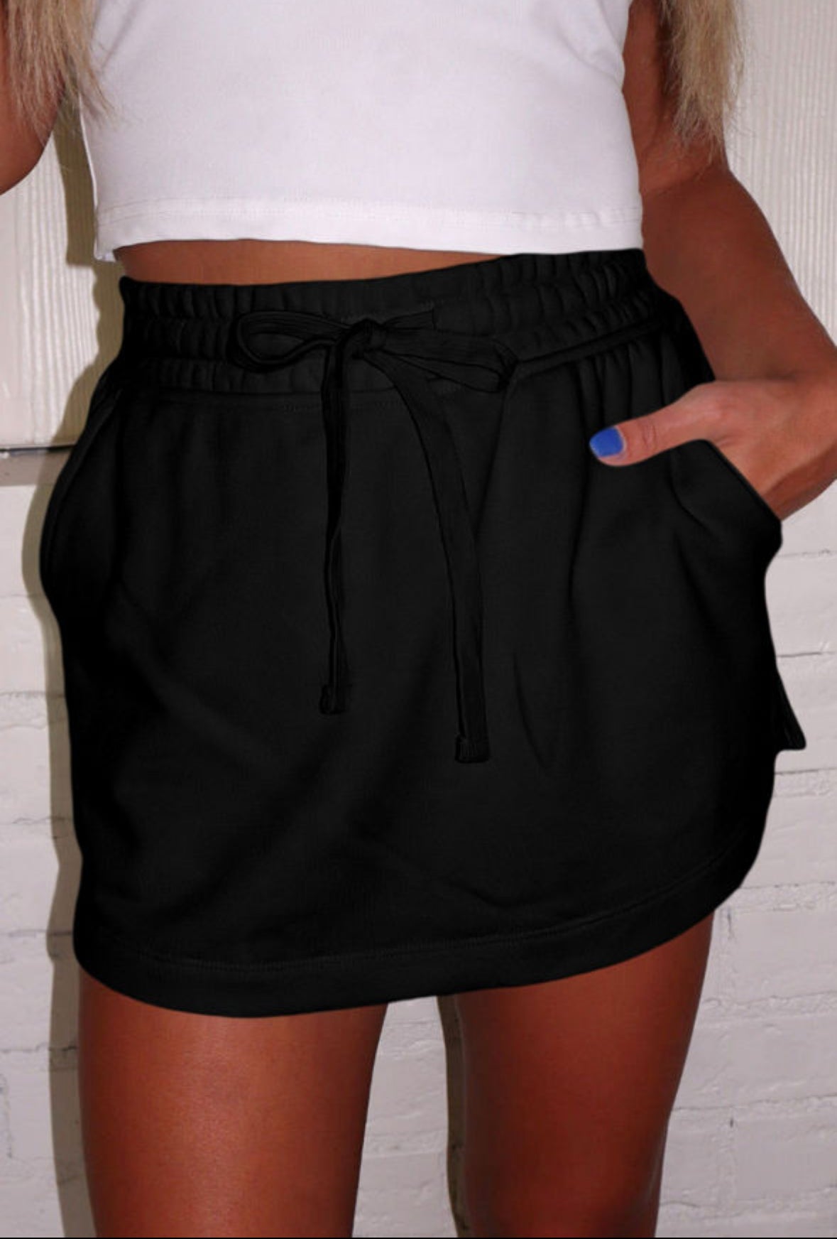 Drawstring Black Mini Skirt