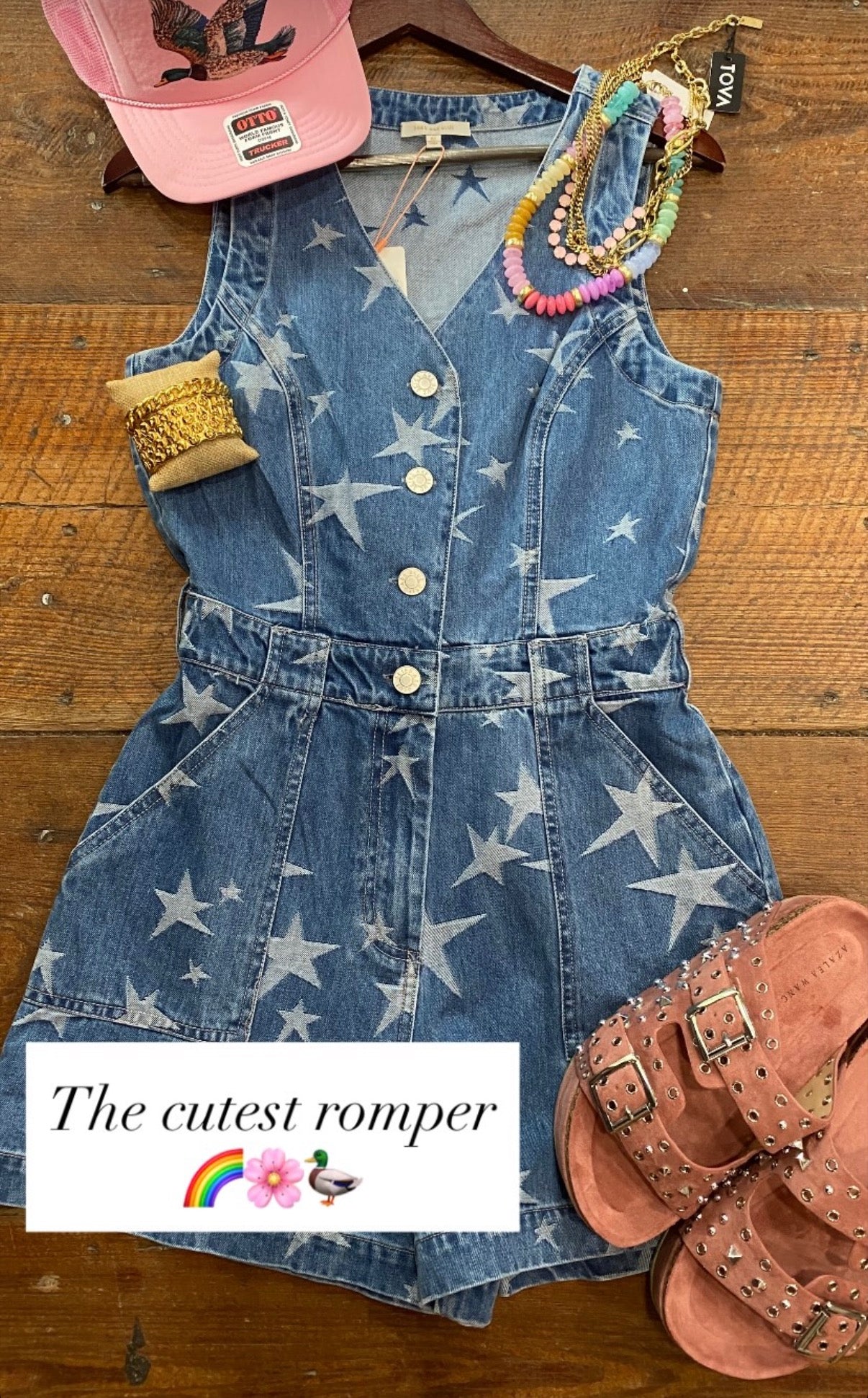 Star denim romper
