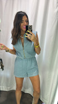 Sleeveless denim zip up crop vest set