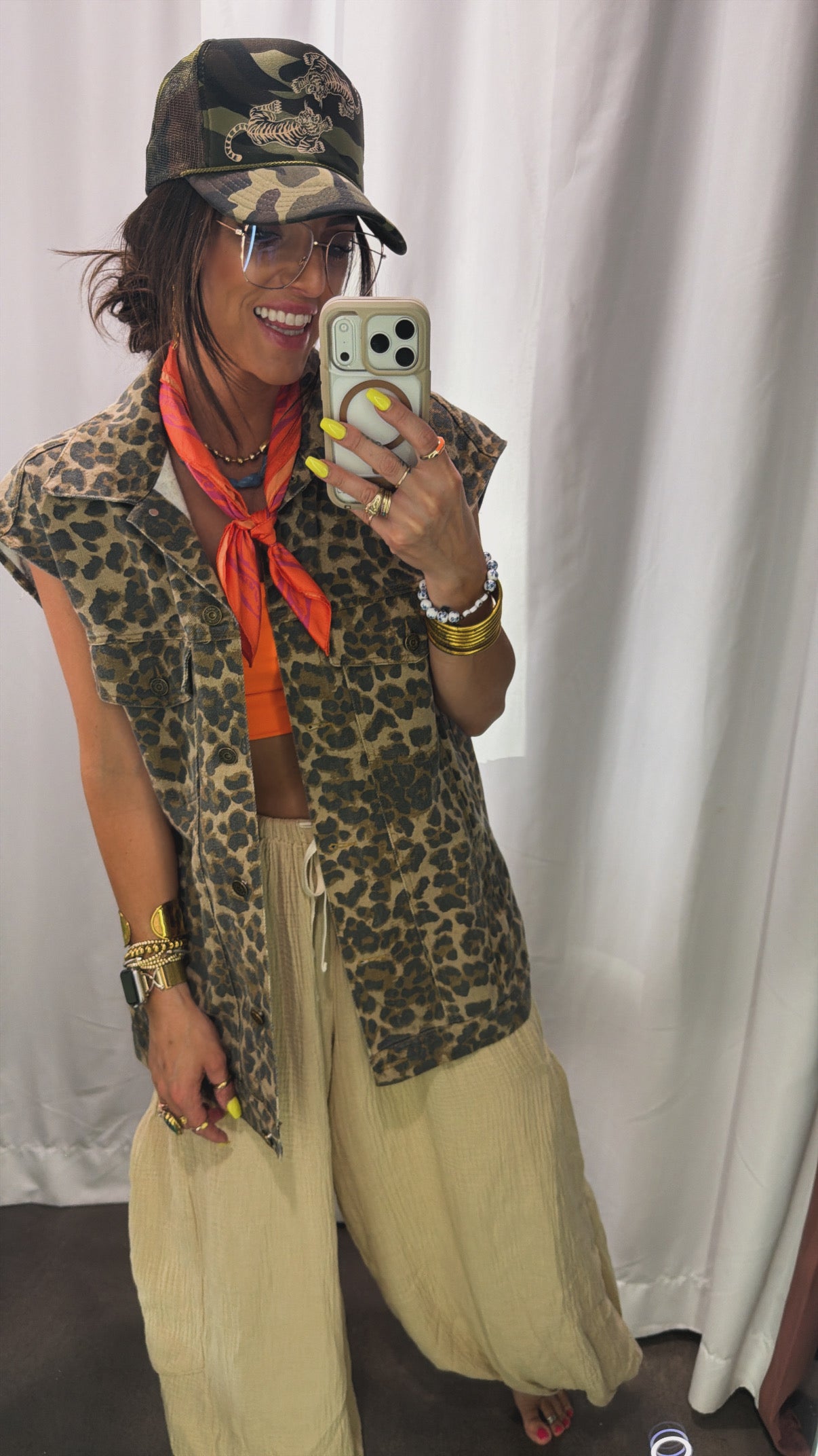 Leopard denim oversized vest