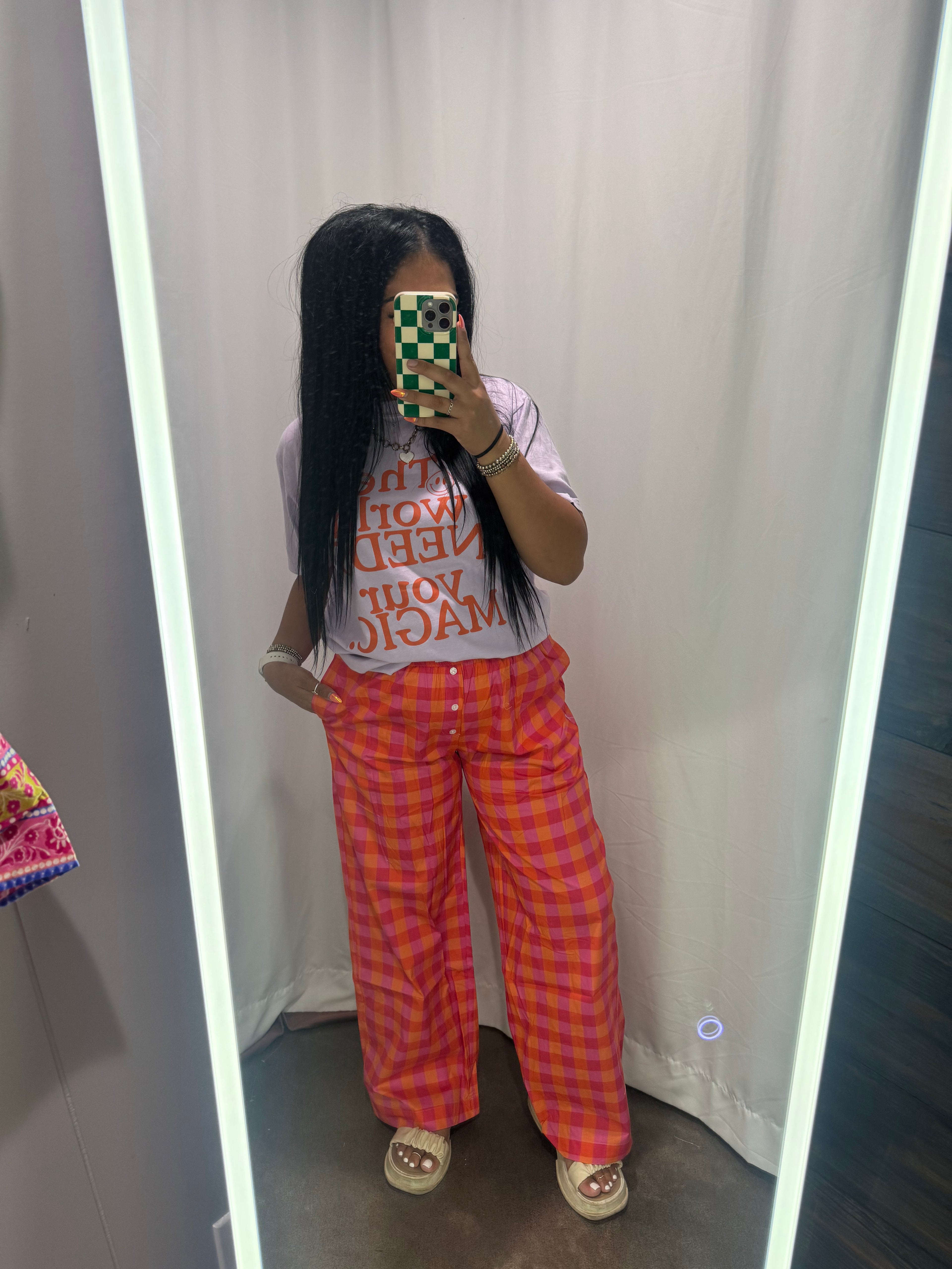 Hot pink/orange checkered boxer pants