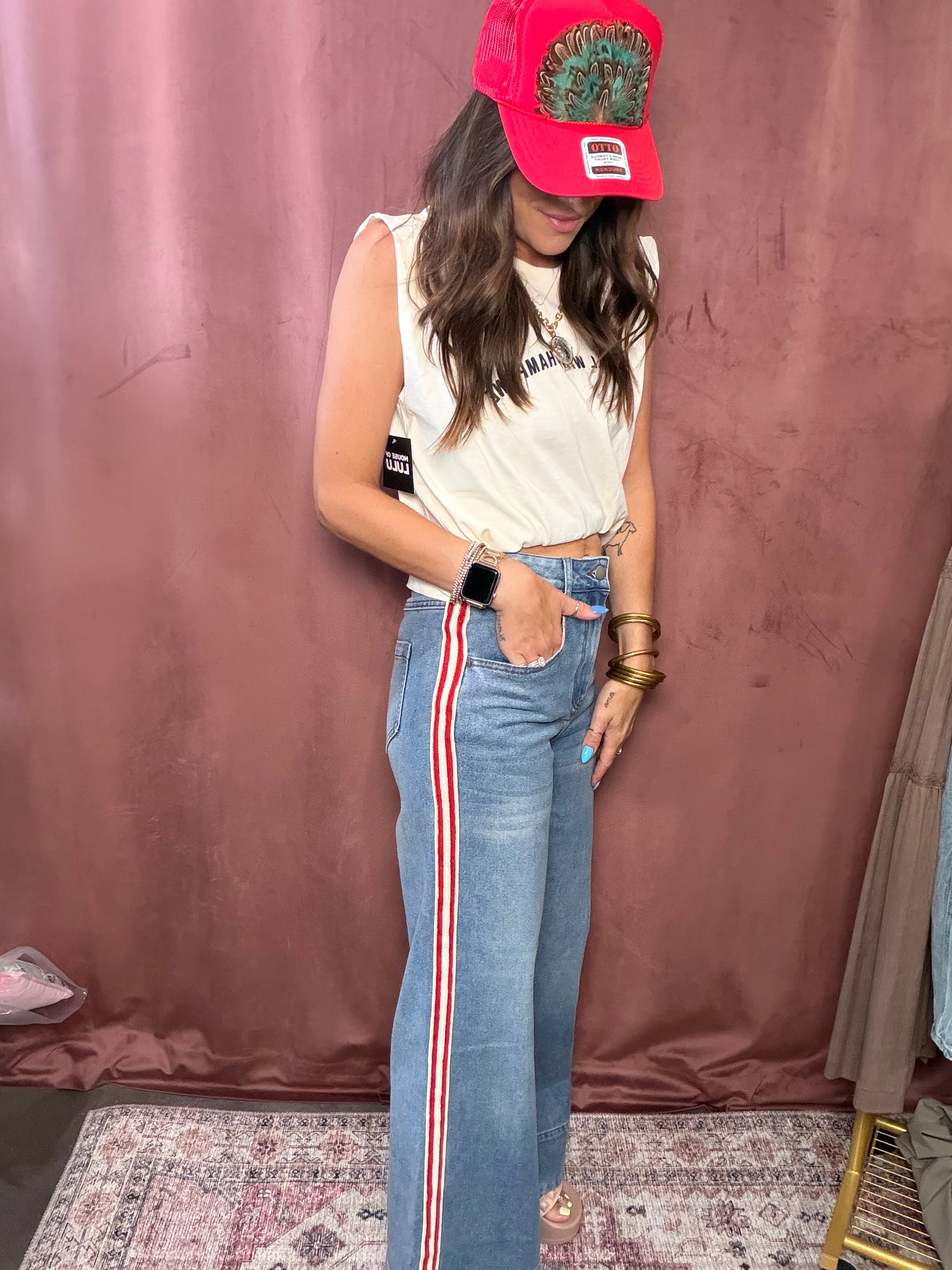 Side stripe wide leg pants