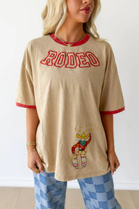 Embroidered red ringer rodeo tee
