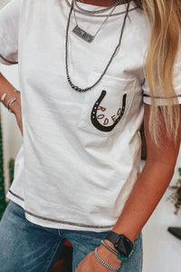 Rodeo Horseshoe embroidered Pocket Tee