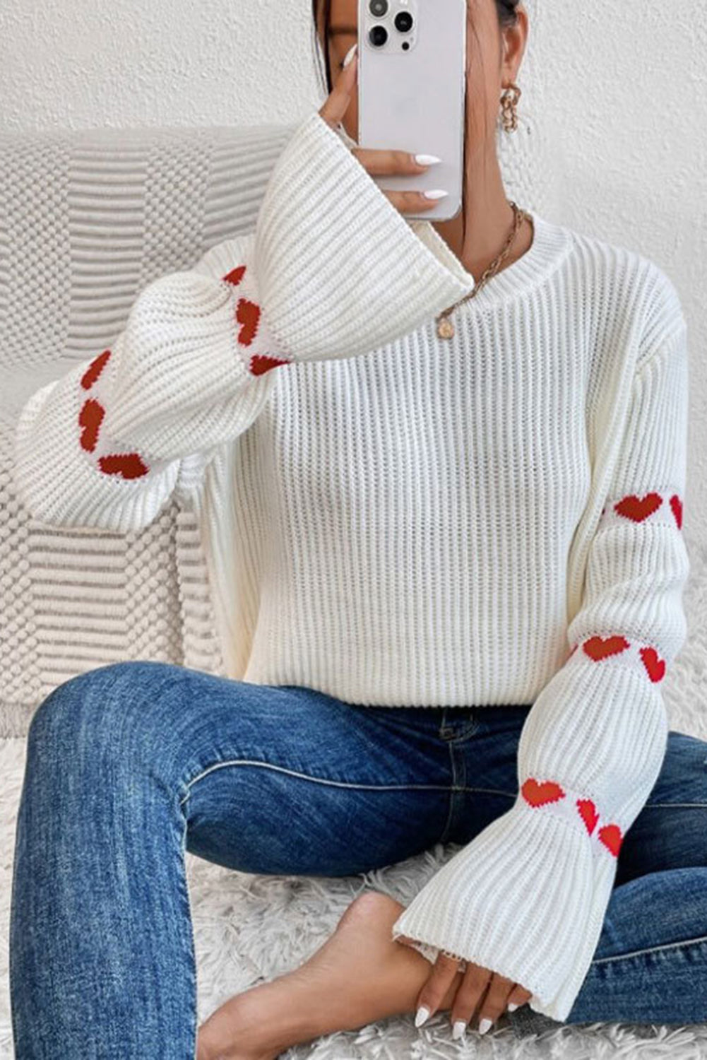 Heart Bell Sleeve Sweater