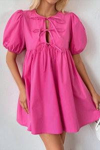 Hot Pink Puff Sleeve Mini Dress