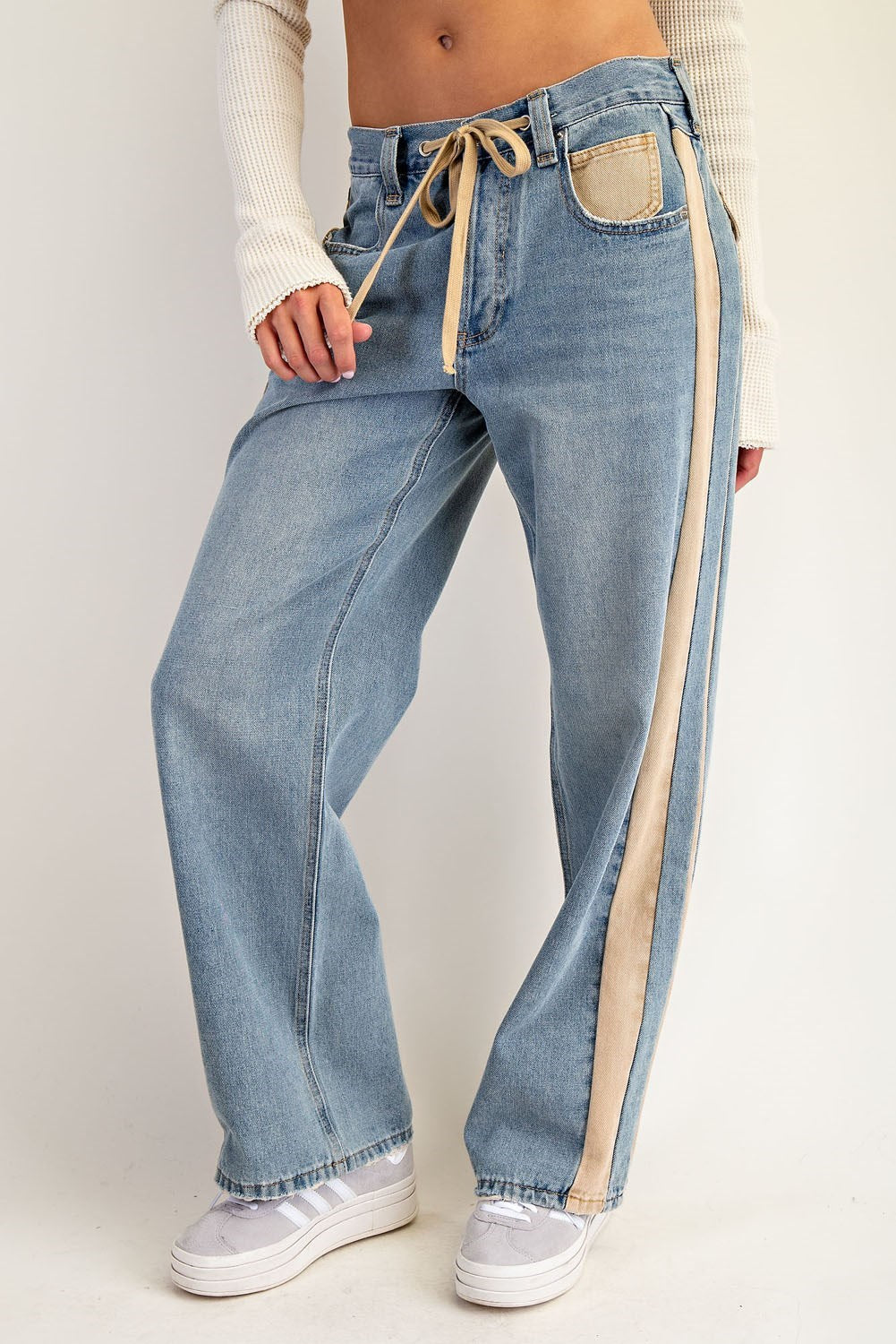 Side stripe drawstring jeans