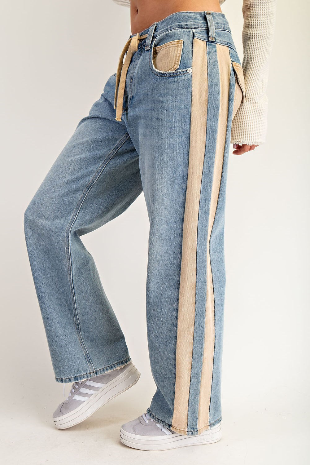 Side stripe drawstring jeans