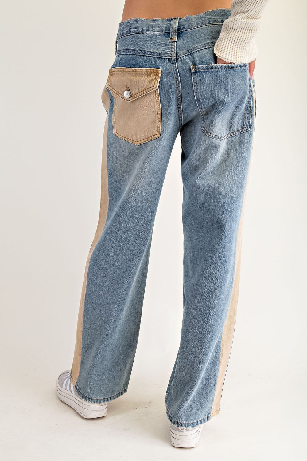 Side stripe drawstring jeans
