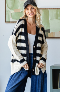 Striped long sleeve cardigan