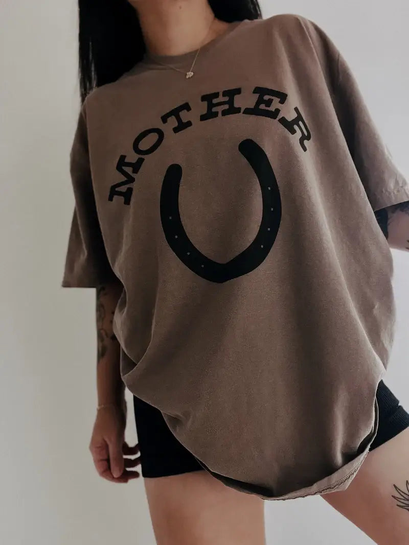Mother Horseshoe Mom Western Graphic Tee - Espresso