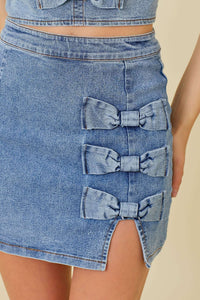 Denim Skirt With Bow