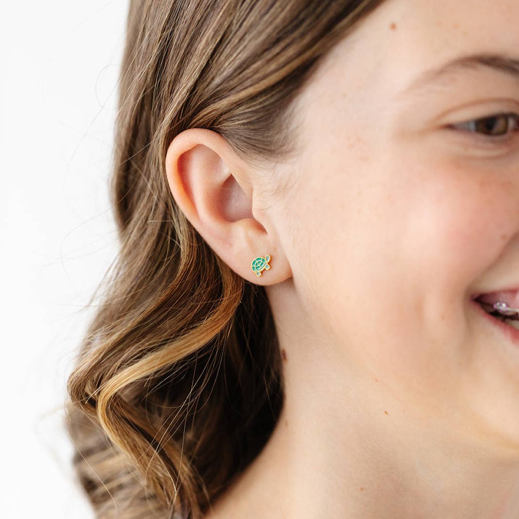 Turtle Stud Earrings - Hypoallergenic, Flat Back, Girl Gift