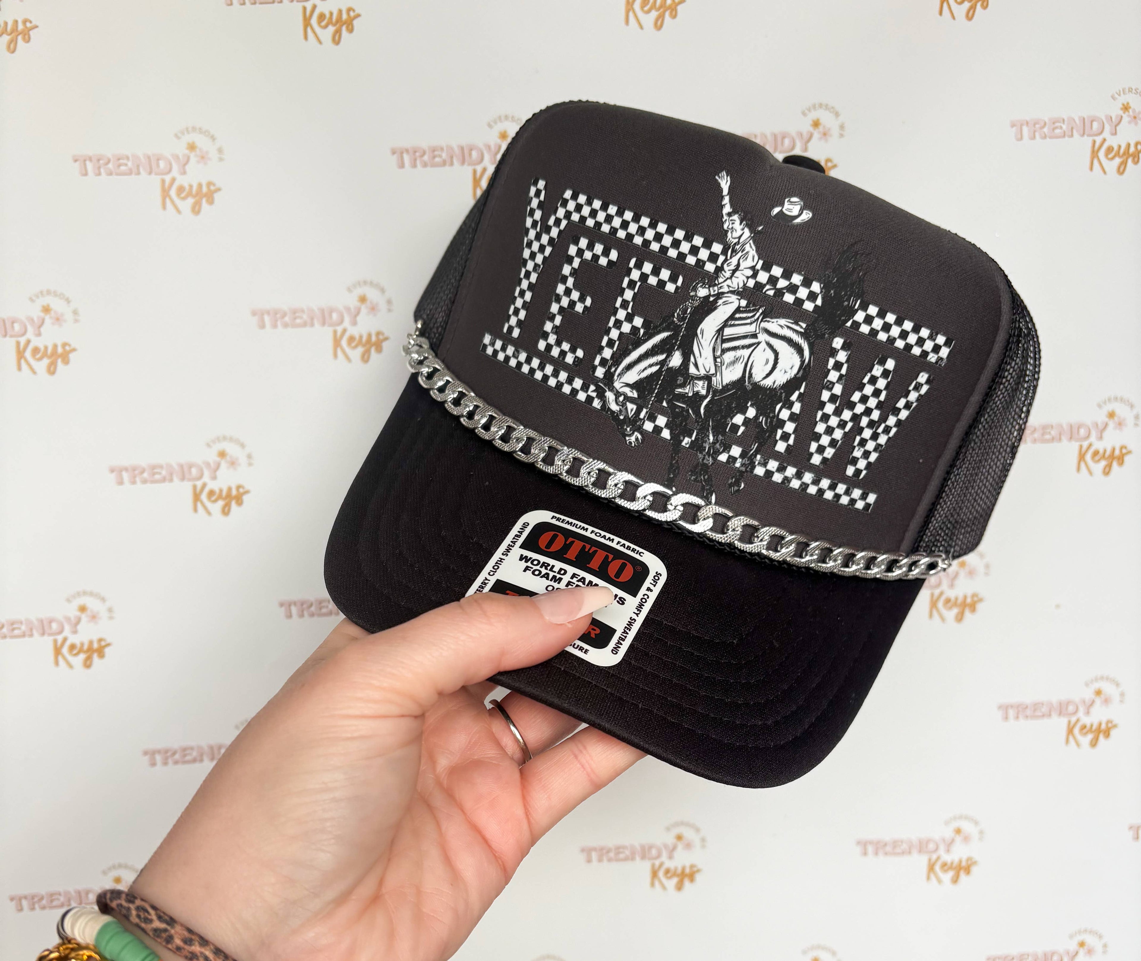 Checkered Yeehaw Graphic Trucker Hat