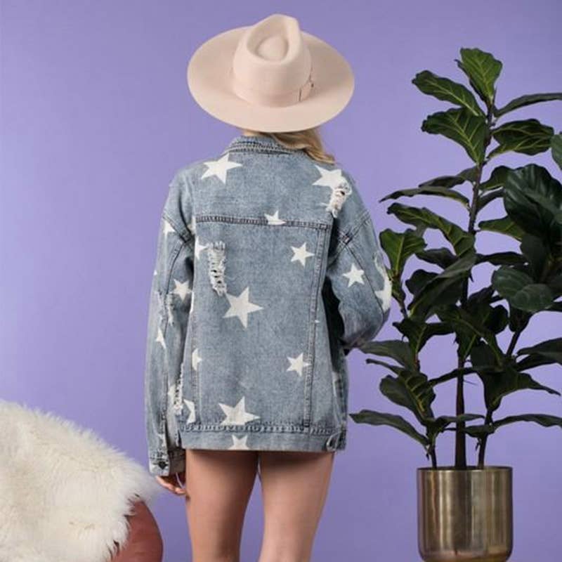 Holey Star Loose Denim Jacket
