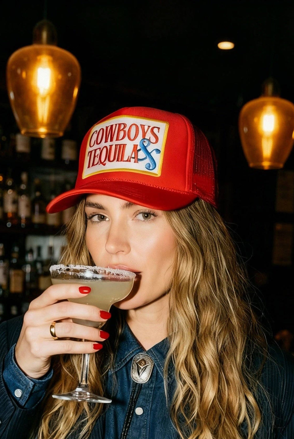 Cowboys & Tequila Trucker Hat in Red