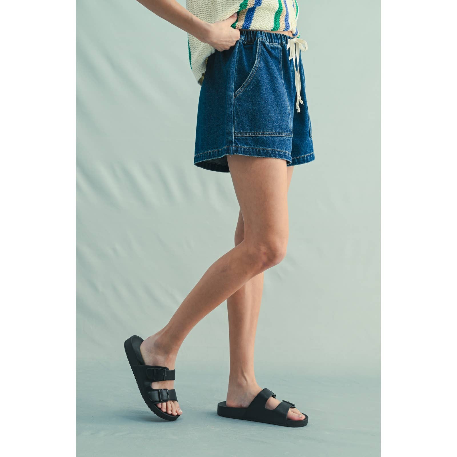 DENIM SHORTS WITH DRAWSTRING