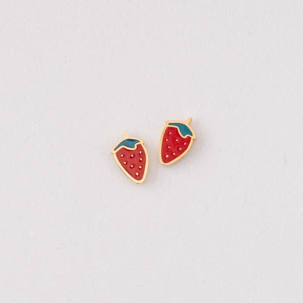 Strawberry Stud Earrings - Hypoallergenic, Flat Back, Girl