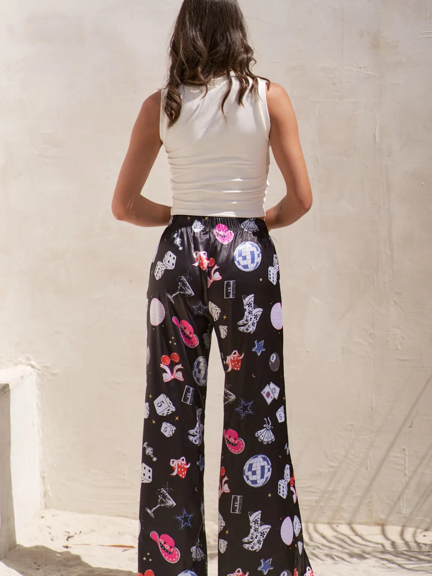 Party collage satin pants