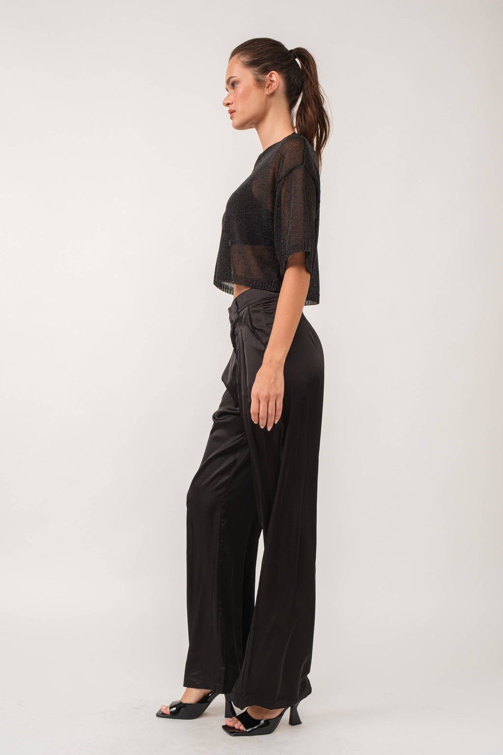 Sheer Round Neck Short Sleeve Knit Top