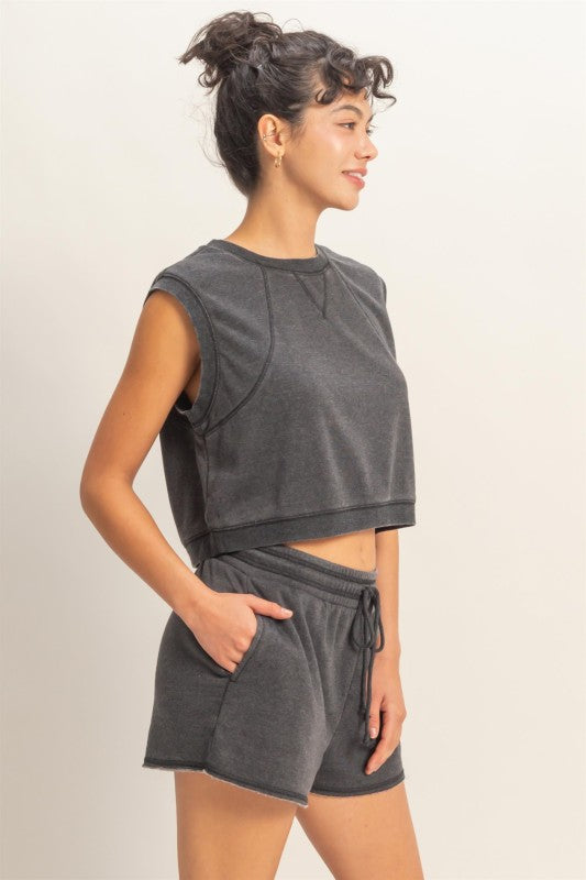 Burnout terry tank/short set