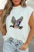 Faux Quilted Mallard Duck Mock Neck Short Sleeve Top | S-XL