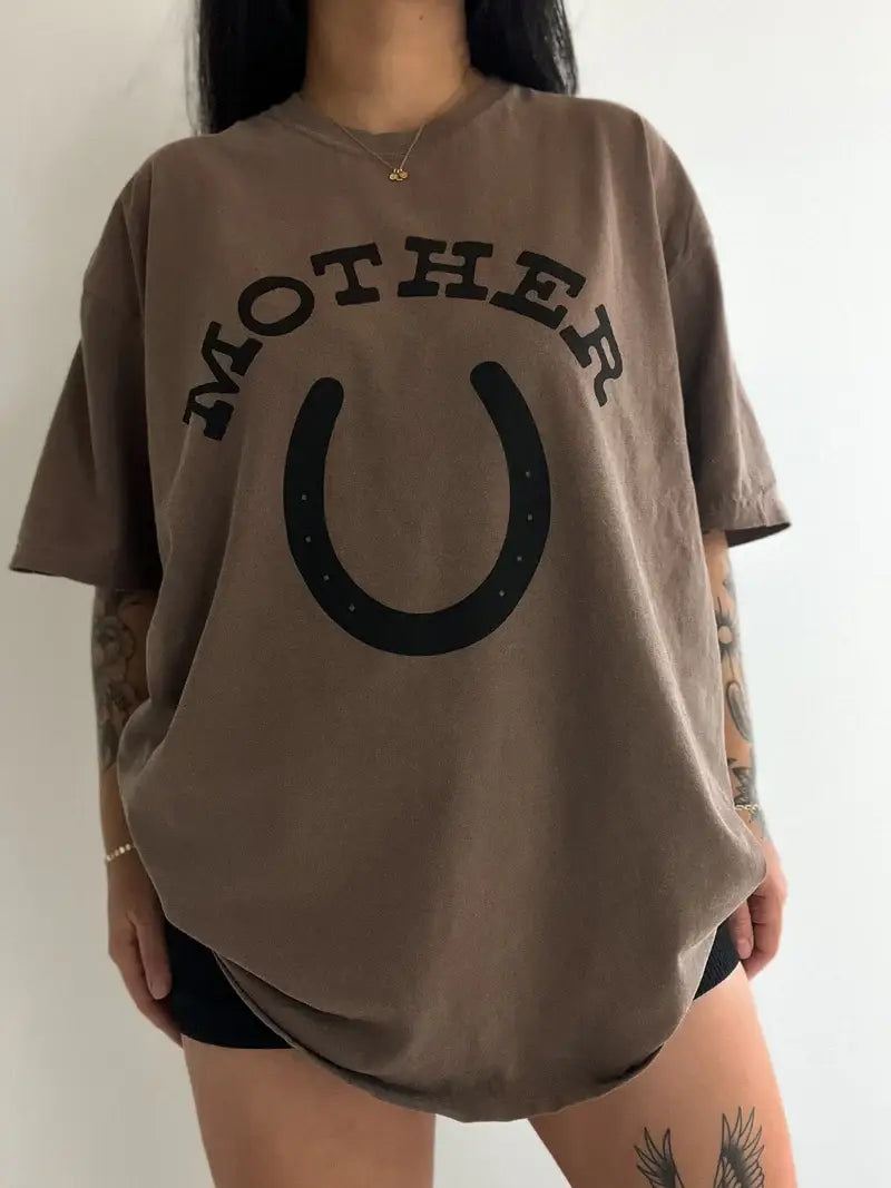 Mother Horseshoe Mom Western Graphic Tee - Espresso