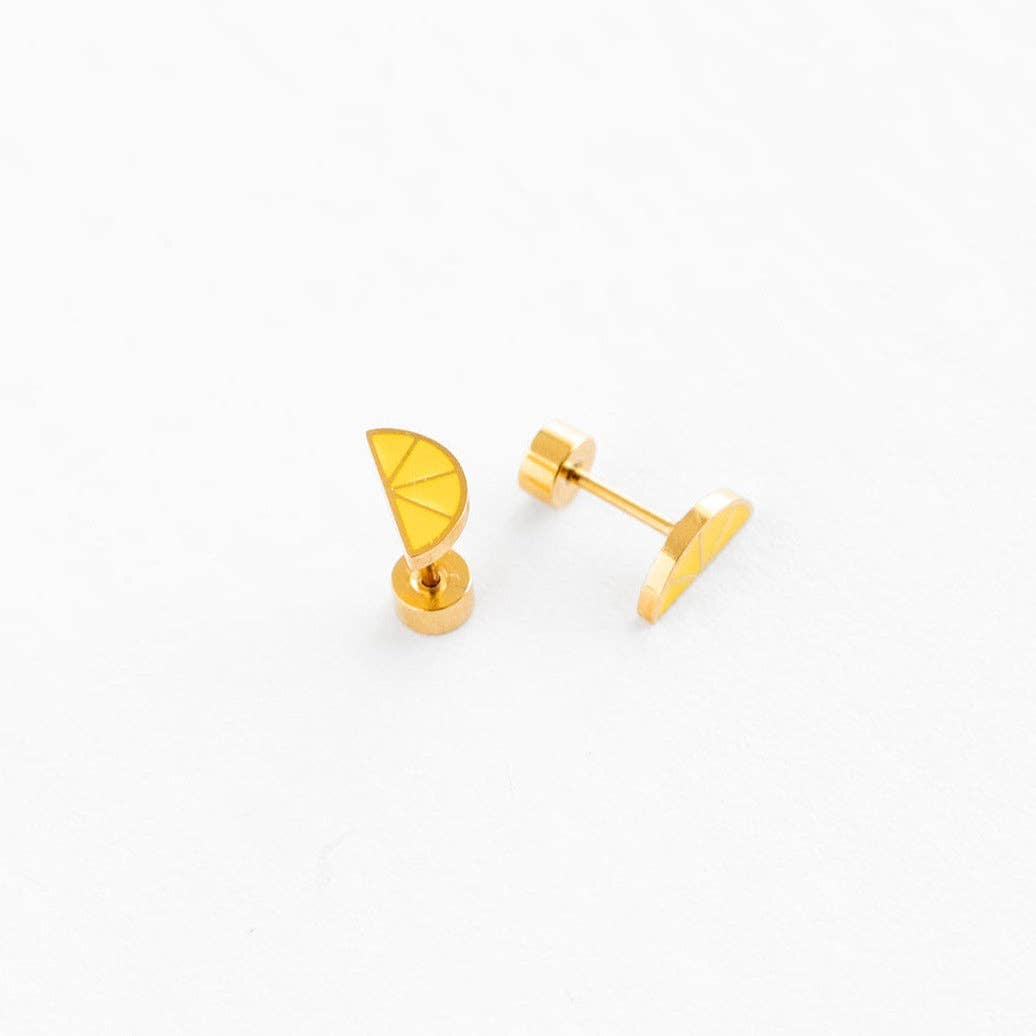 Lemon Stud Earrings - Hypoallergenic, Flat Back, Girl Gift