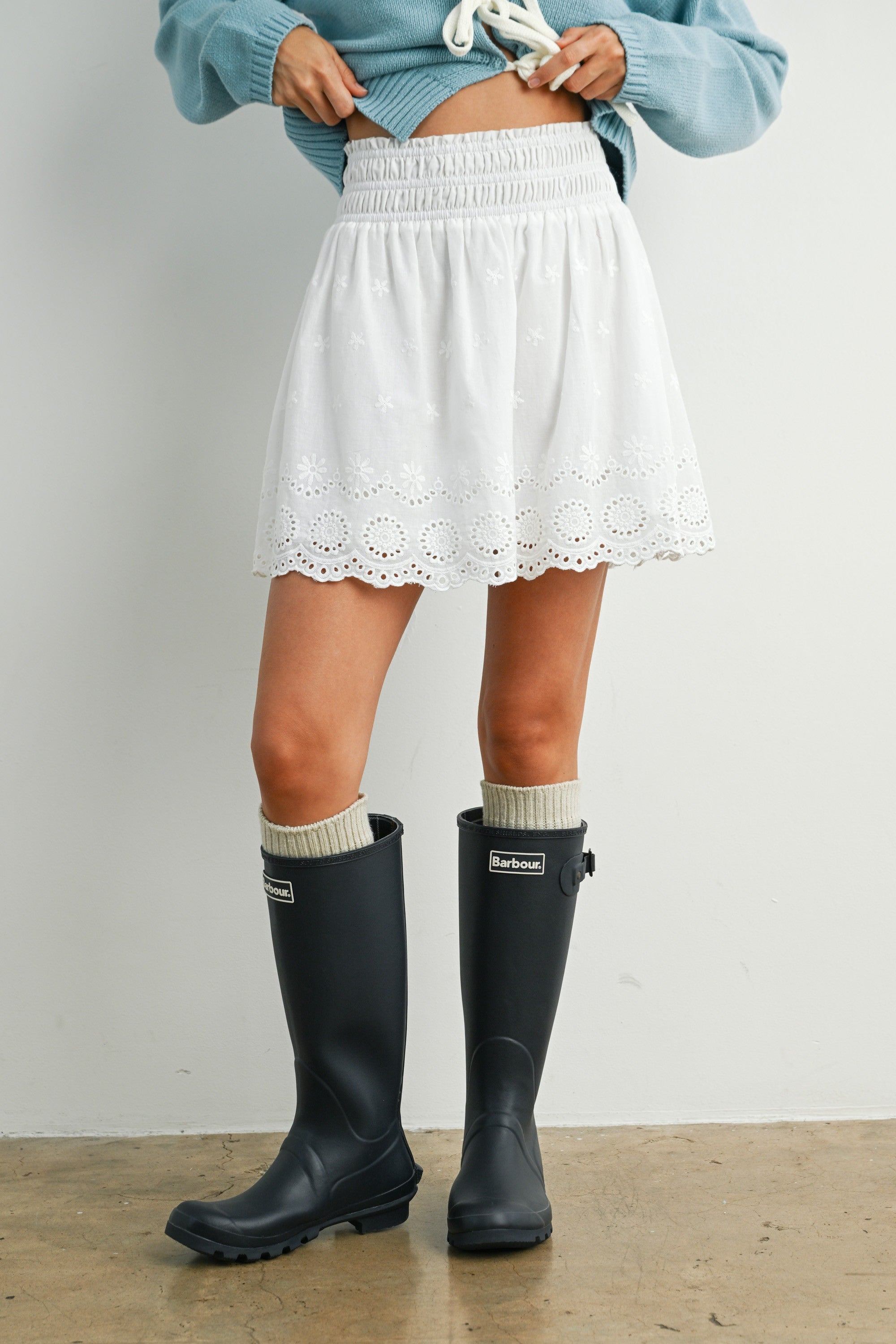 Eyelet Smocked Skirt