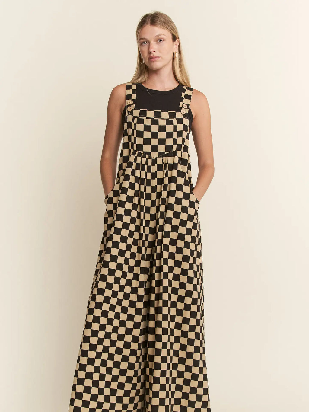 Checkered wide leg overalls