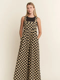 Checkered wide leg overalls