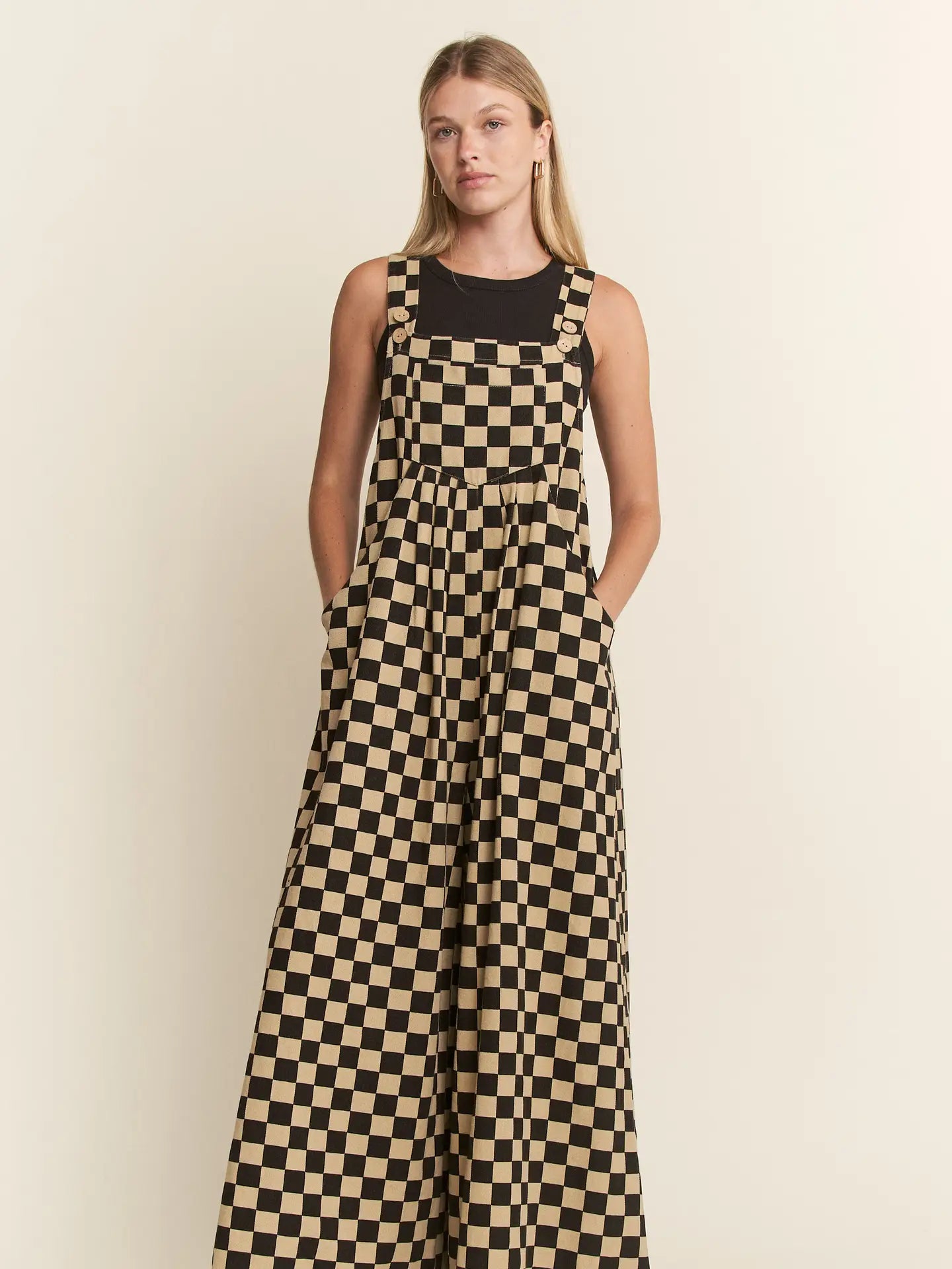 Checkered wide leg overalls