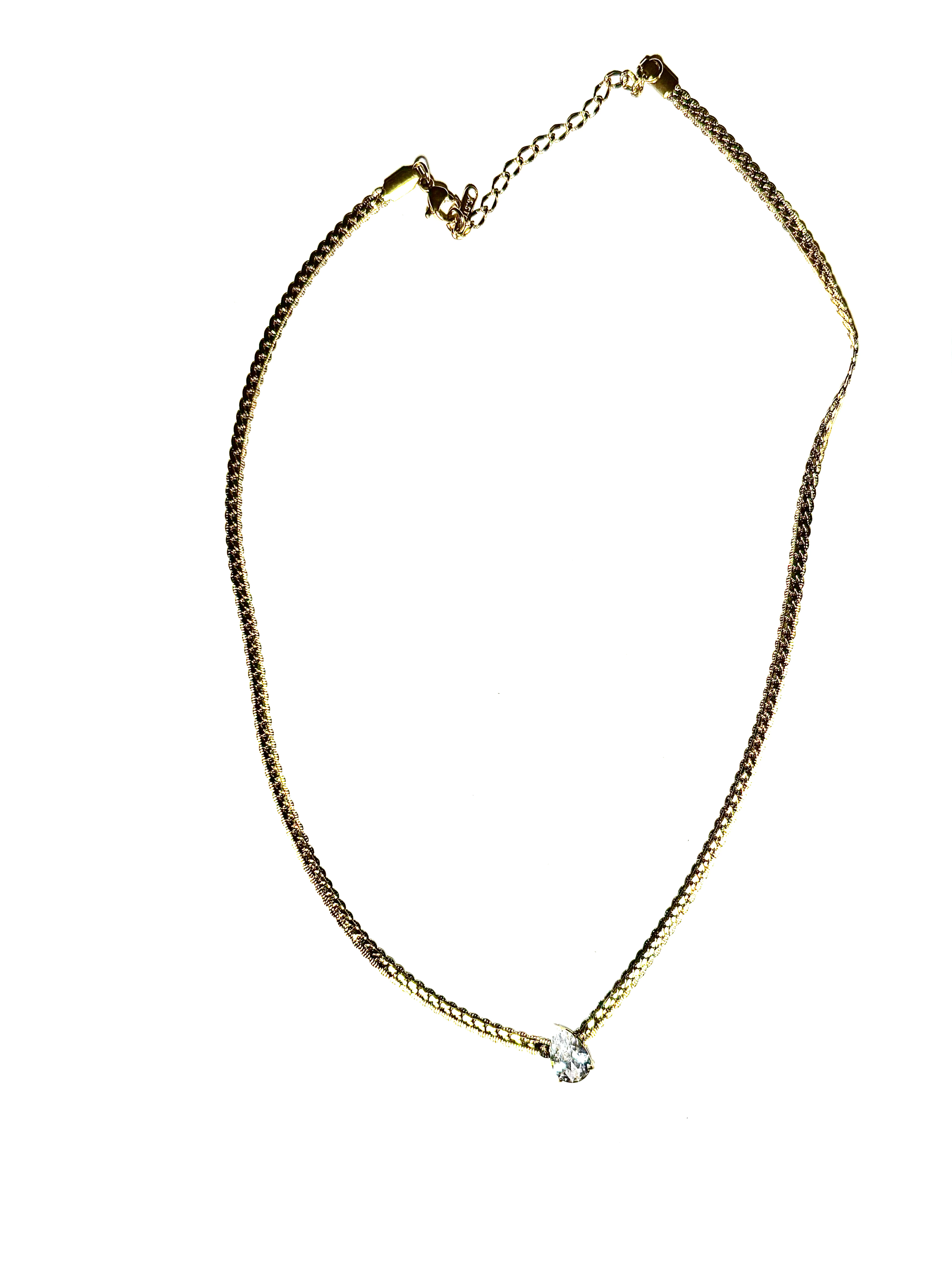 Gia-Tear Drop Solitaire Princess Setting Wheat Chain Steel