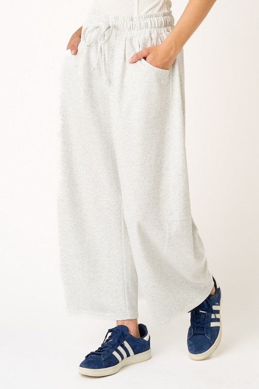 Cotton French Terry Pull-on Barrel Leg Pants