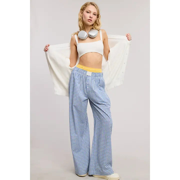 Blue plaid boxer pants