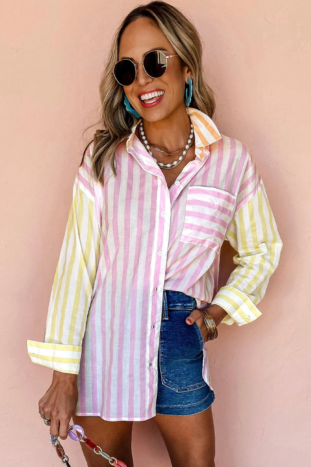 Long sleeve pink contrast shirt