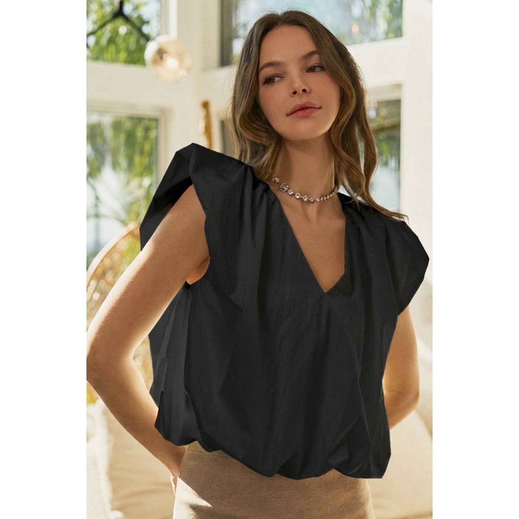 Quiet Elegance Sleeveless V Neck Blouse Top
