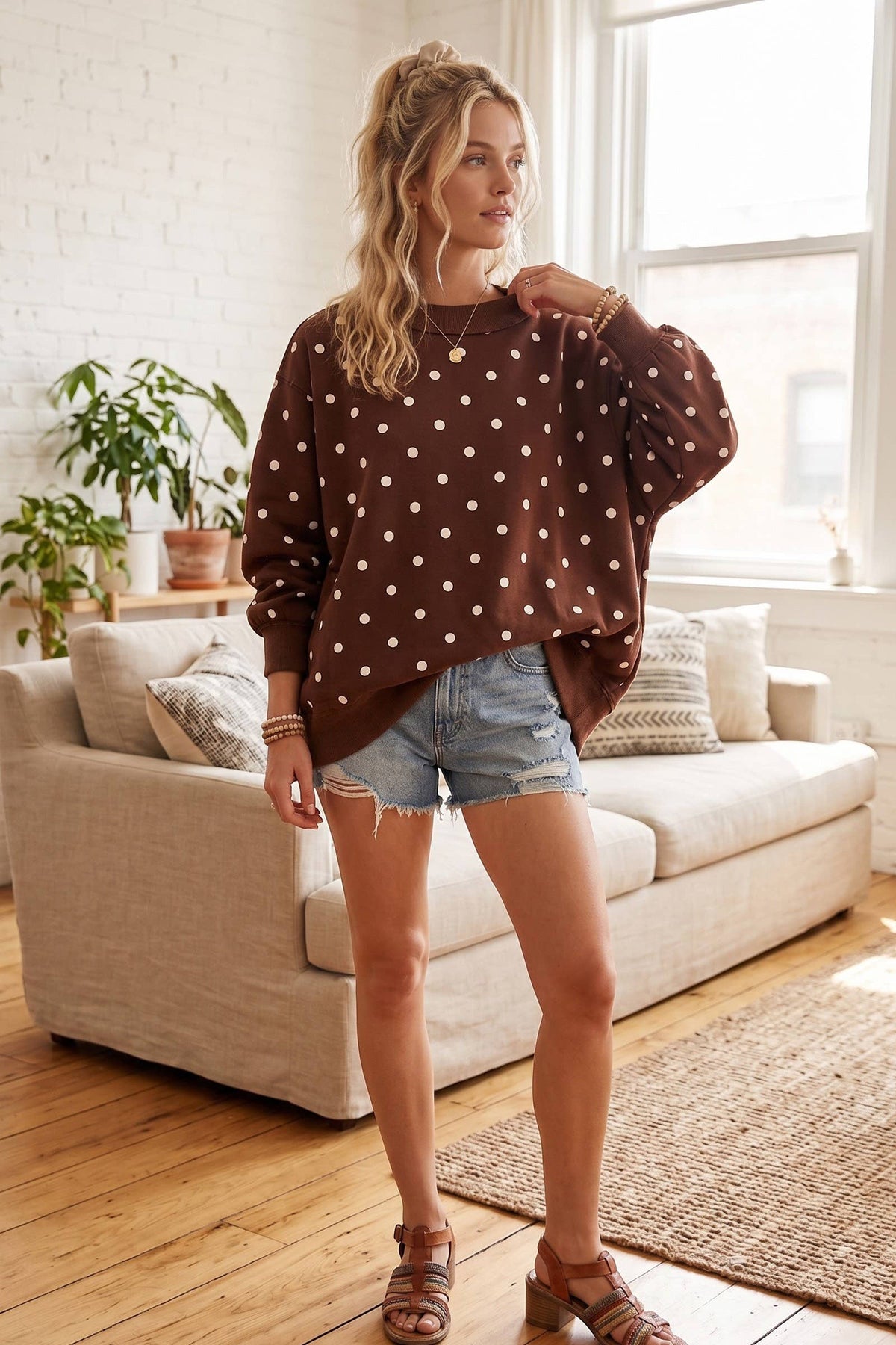 Oversized Polka Dot Scuba Pullover