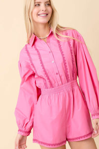 Pink Romper Lace Front Detail