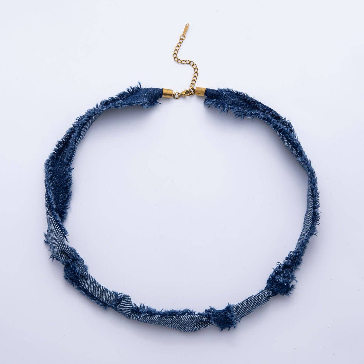 Stainless Steel Blue Denim Knot Handmade Scarf 19 Inch Necklace w. Extender