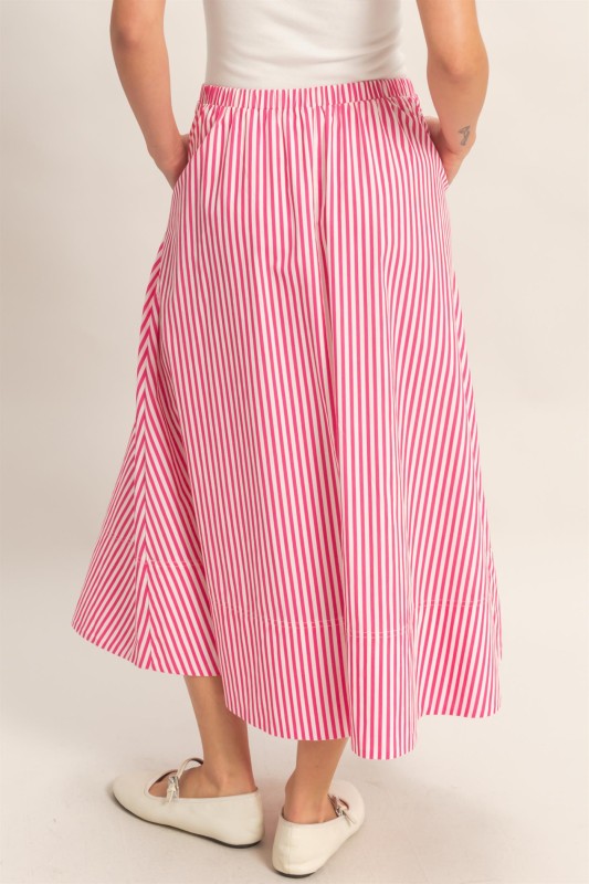 Pink striped midi skirt