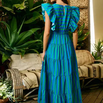 Striped flutter sleeve maxi dress