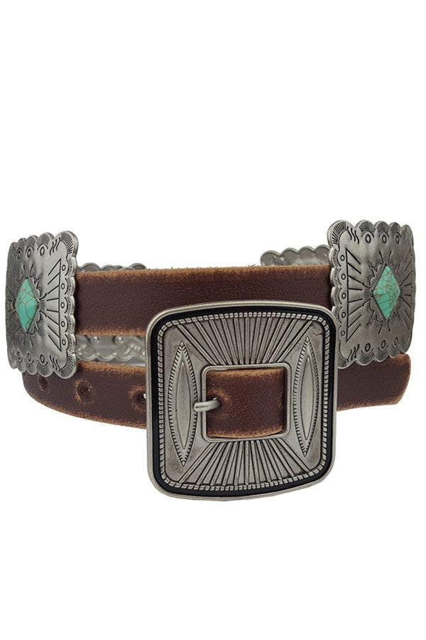 Leather & Turquoise Concho Belt