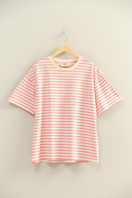 Oversized half sleeve striped tee