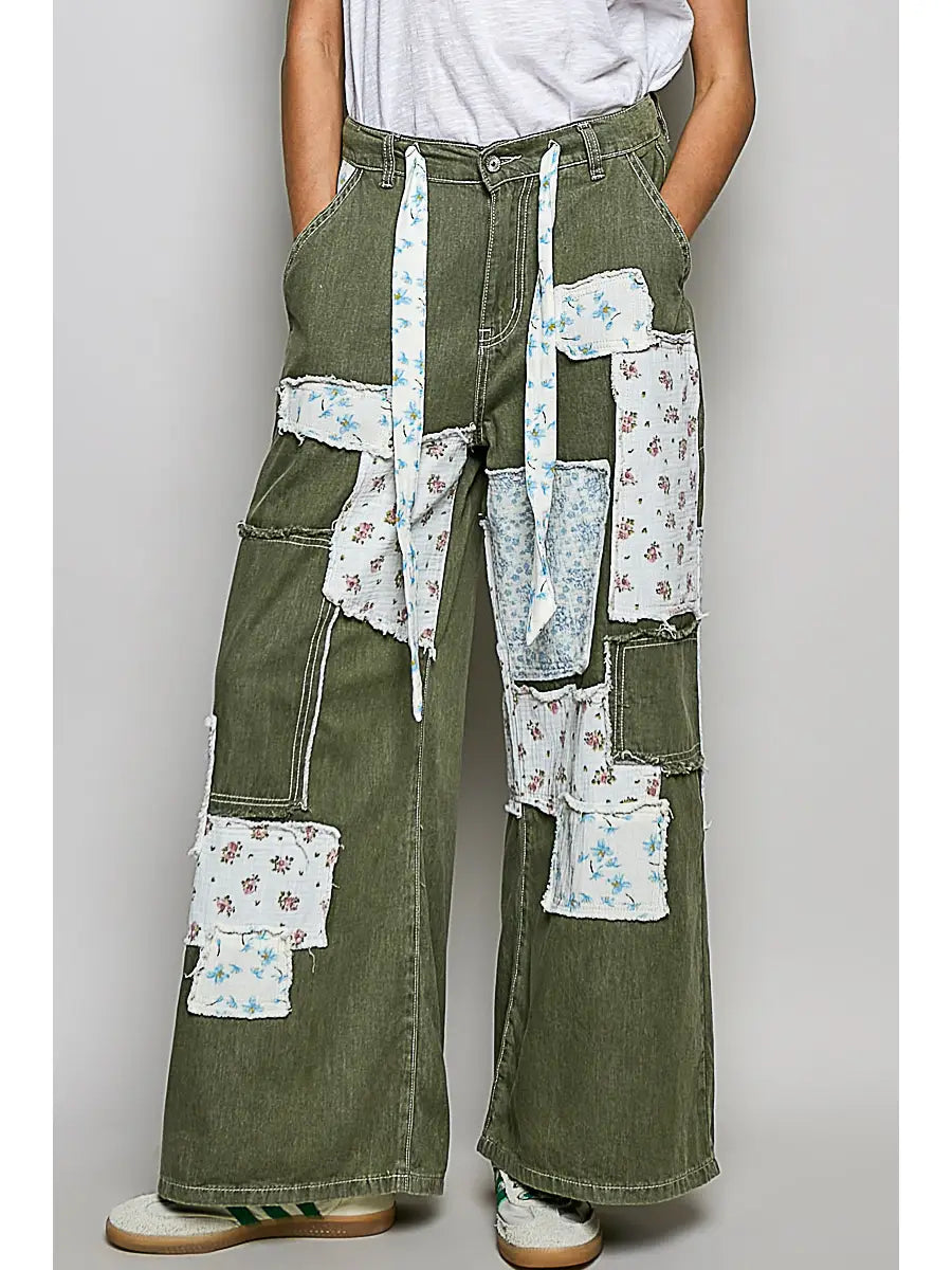 Olive patchwork pants
