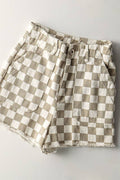 Retro Checkerboard Raw Hem Denim Shorts