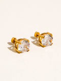 Avenn 18K Gold Non-Tarnish Round CZ Flat Back Earrings