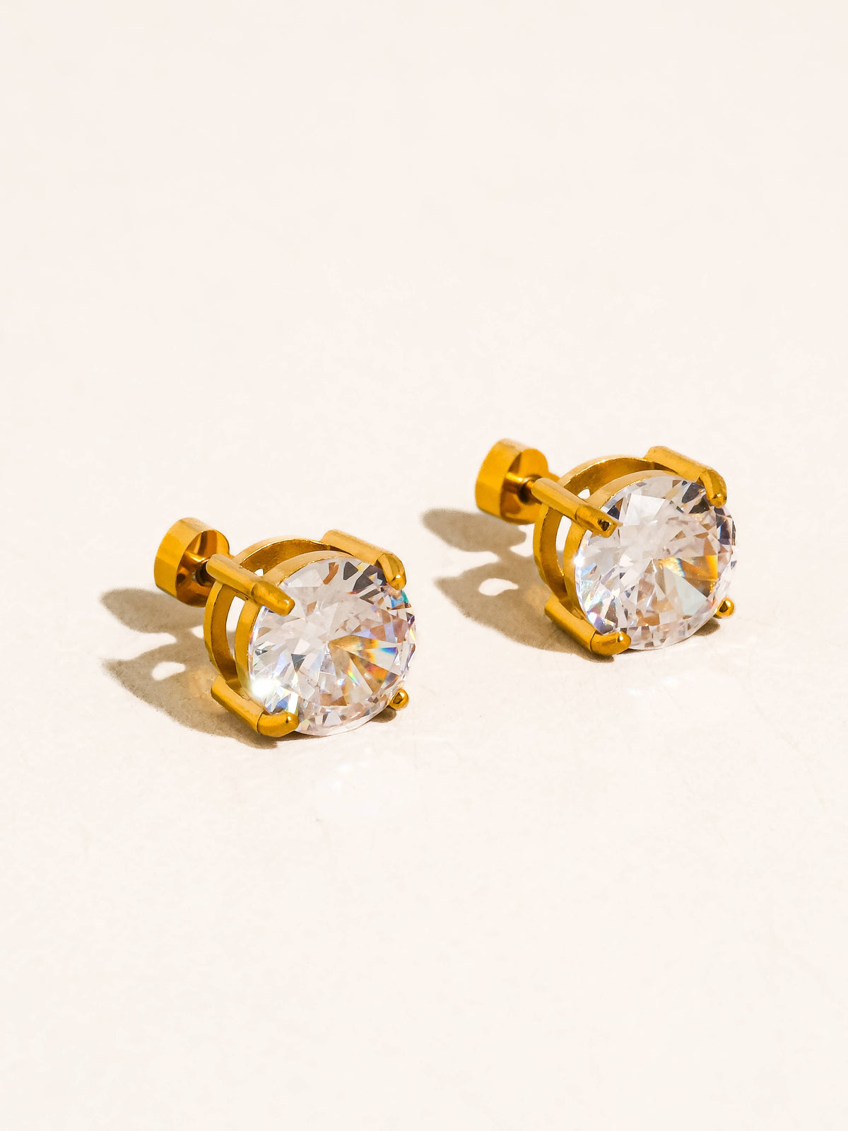 Avenn 18K Gold Non-Tarnish Round CZ Flat Back Earrings
